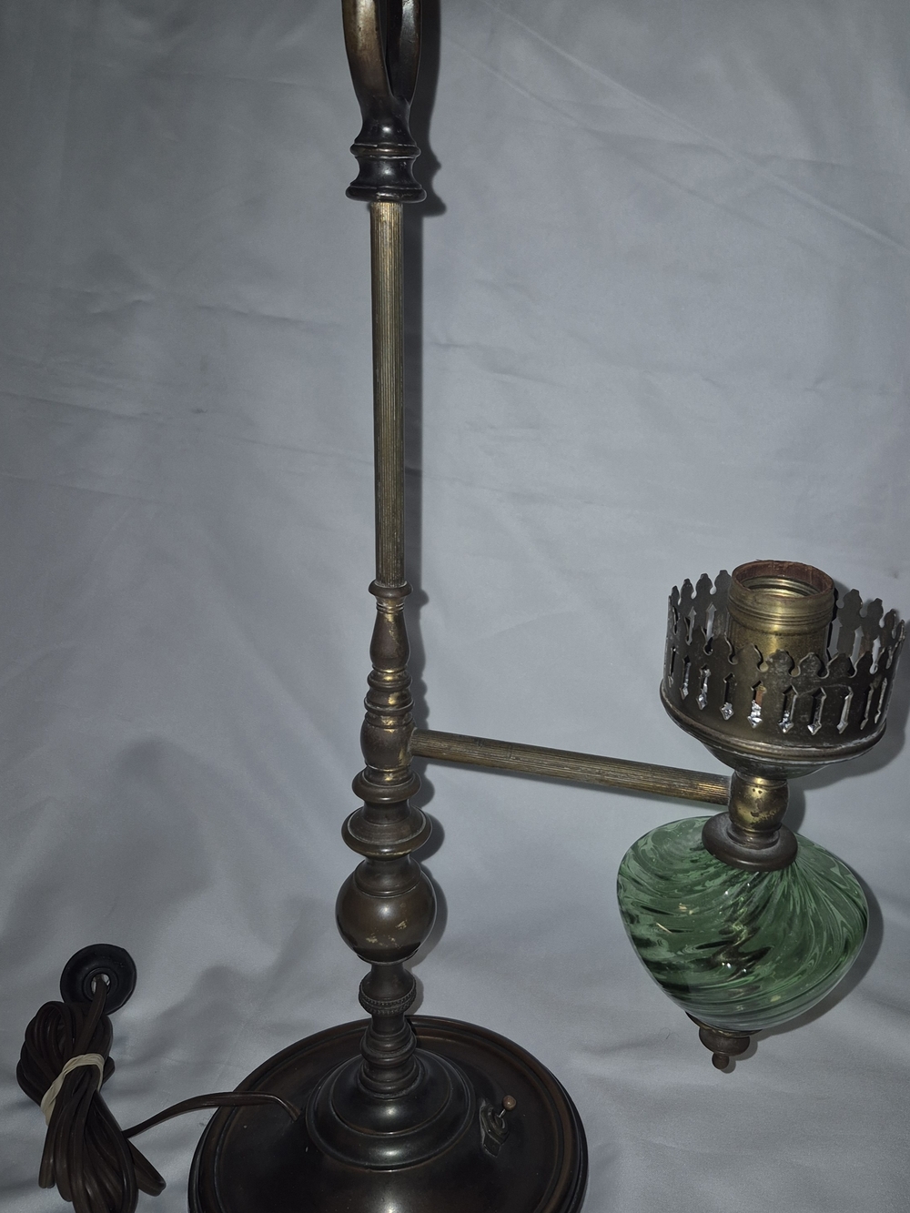 Vintage Brass and Green Swirl Glass Accent Lamp - Unbranded